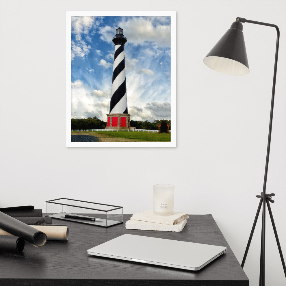 Cape Hatteras Lighthouse Coastal Landscape Framed Photo Paper Wall Art Prints, White, 16" X 20"