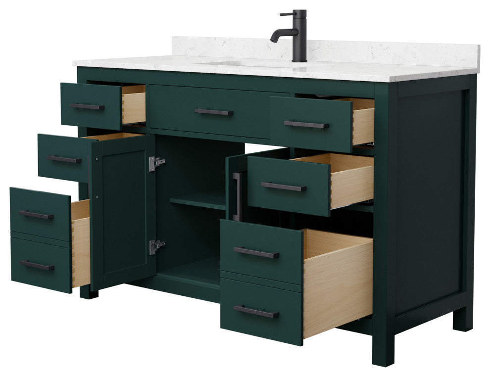 54"SGL Bathroom Vanity Green, Carrara Cult. Marble Countertop, Sink, Black Trim