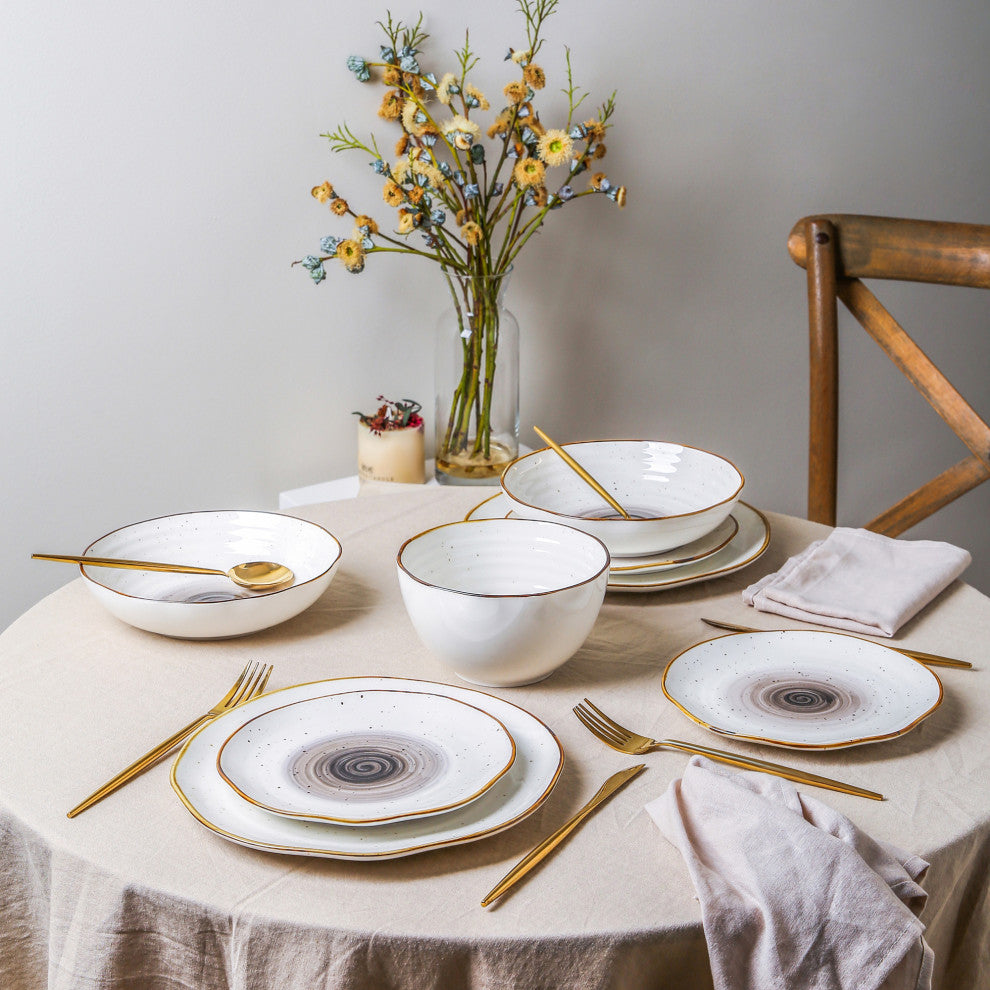 Christian Siriano Luma Porcelain 16 Piece Dinnerware Set, Black