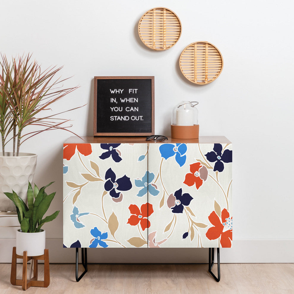 Deny Designs Freeland Credenza, Walnut, Black Steel legs