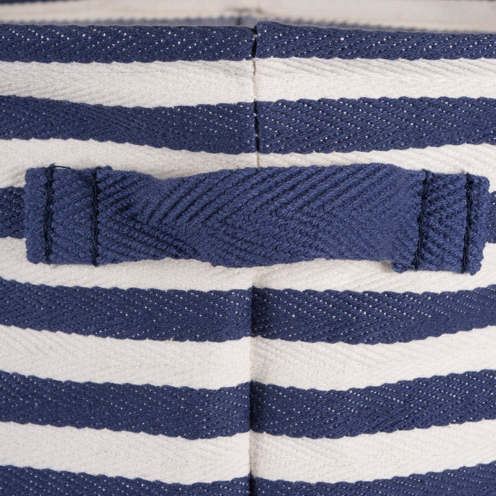 DII Pe Coated Cotton/Poly Laundry Hamper Stripe Nautical Blue Round