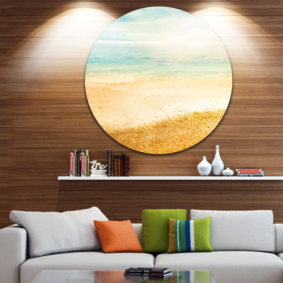 Summer Beach View With Fine Gold Sand, Seascape Round Artwork, 23"