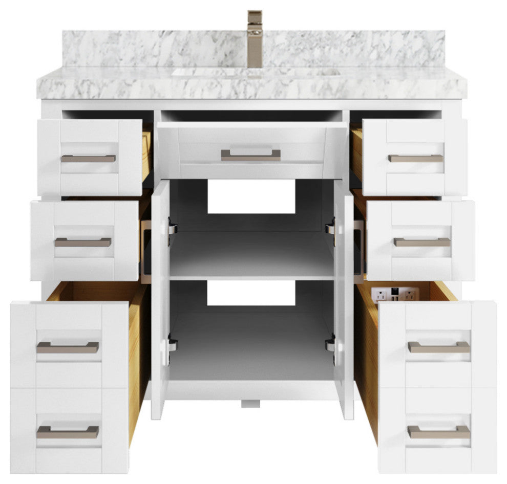 Cambridge 42 Single Sink Bath Vanity in White 2" Carrara Marble