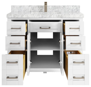 Cambridge 42 Single Sink Bath Vanity in White 2" Carrara Marble