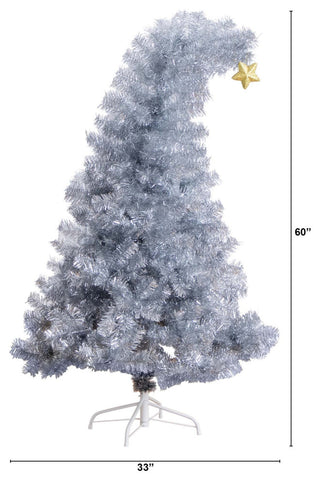 5ft. Artificial Silver Tinsel Santa's Hat Christmas Tree With Star Topper