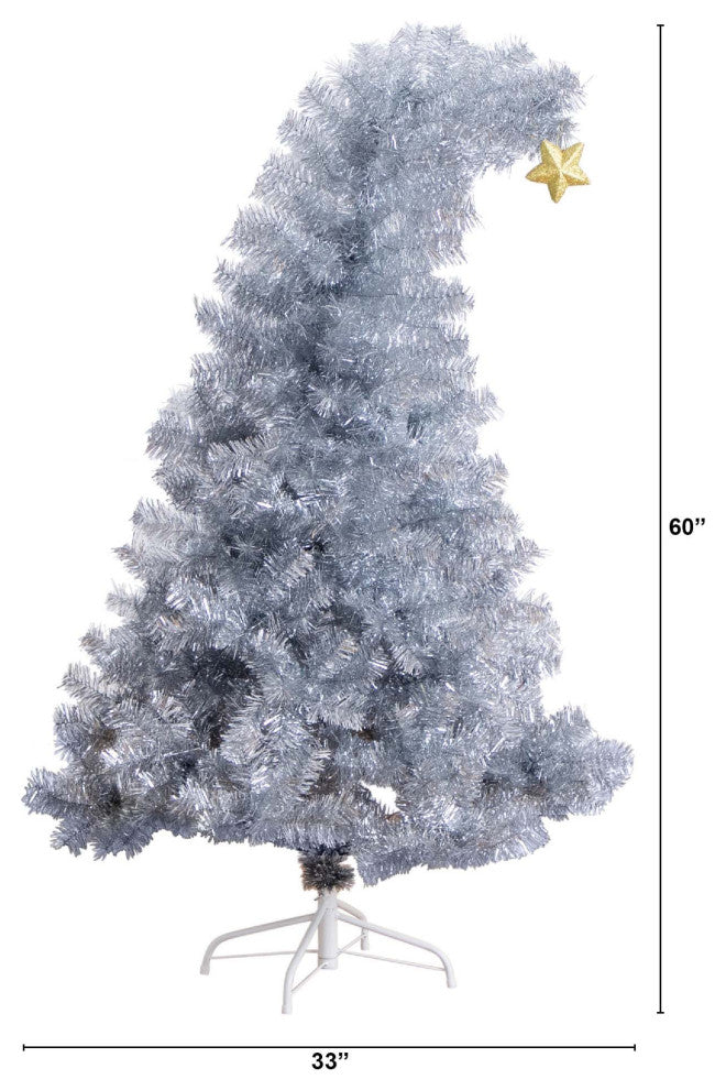 5ft. Artificial Silver Tinsel Santa's Hat Christmas Tree With Star Topper