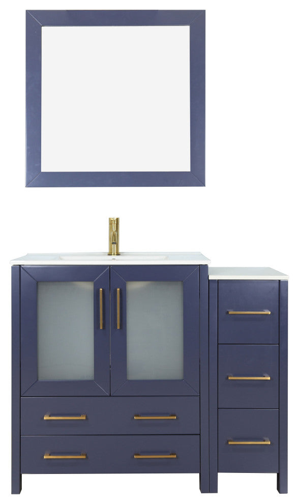 Vanity Art Vanity Set With Ceramic Top, 36", Blue, Standard Mirror