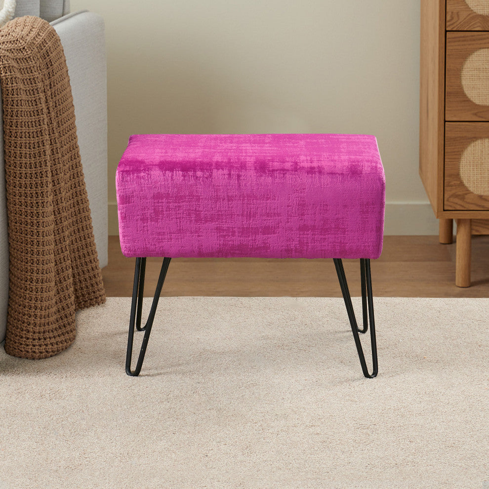 Textured Velvet Ottoman, Raspberry Rose