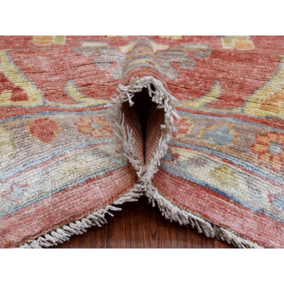 Coral Red Afghan Angora Oushak Soft Wool Hand Knotted Oversized Rug 11'10"x14'3"