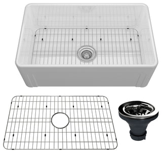30in Single Bowl Farmhouse Apron Kitchen Sink with Bottom Grid and Strainers