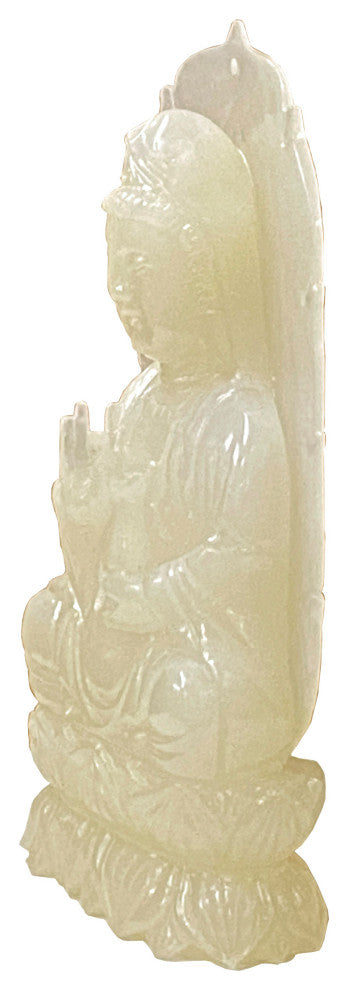 Chinese Off White Color Stone Guan Yin Bodhisattva Avalokitesvara Statue ws1773