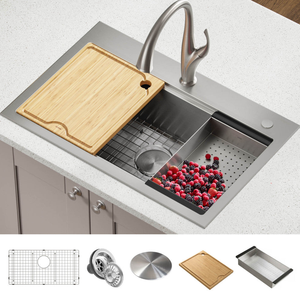 Kraus KWT300-32 32-inch Stainless Steel Kitchen Sink + Accessories (Pack of 5)