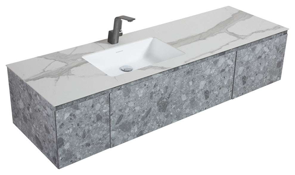 Terazzo Grey Bathroom Vanity with Imitation Stone Design, 65"