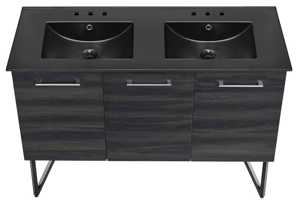 Annecy 48" Black Walnut, Bathroom Vanity With Black, 3-Hole Sink Top