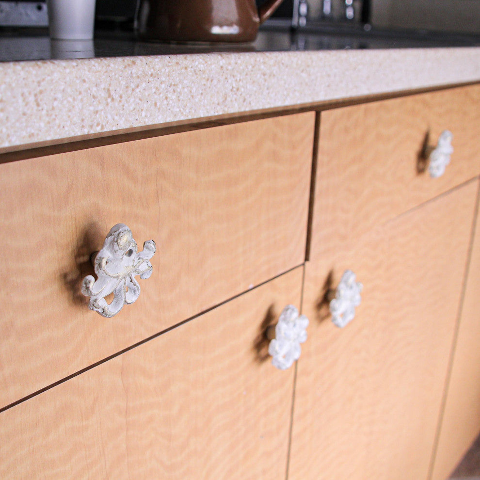 White Cast Iron Octopus Drawer Pull Decorative Cabinet Knob Nautical  Set of 6