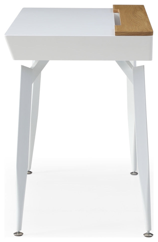 Loft Lyfe Arwen Desk, 3 Storage Drawers, Extra Storage on Top, White/Natural
