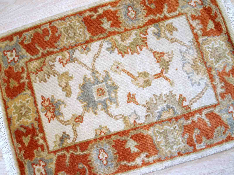 Handmade Vintage Indo-Mahal Rug, 2.1'x3.2', 1980s, White, Orange, Blue, Olive