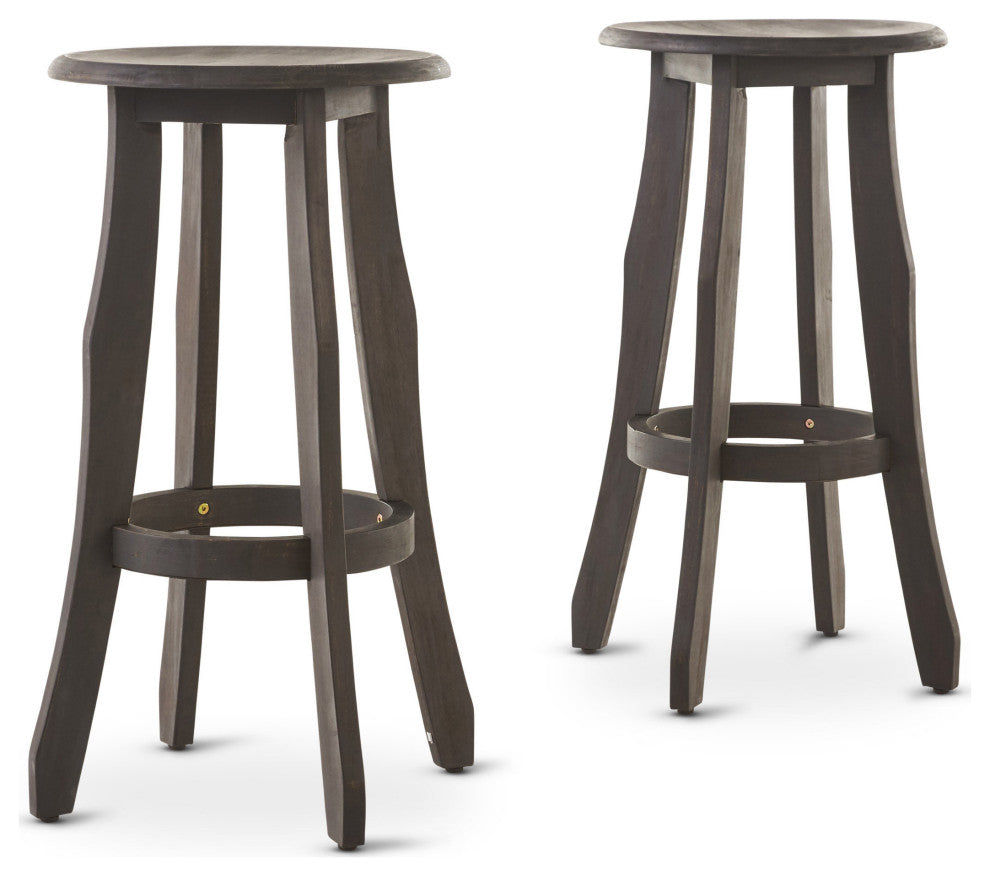 GDF Studio Primrose Outdoor Dark Gray Finished Acacia Wood Barstools, Set of 2