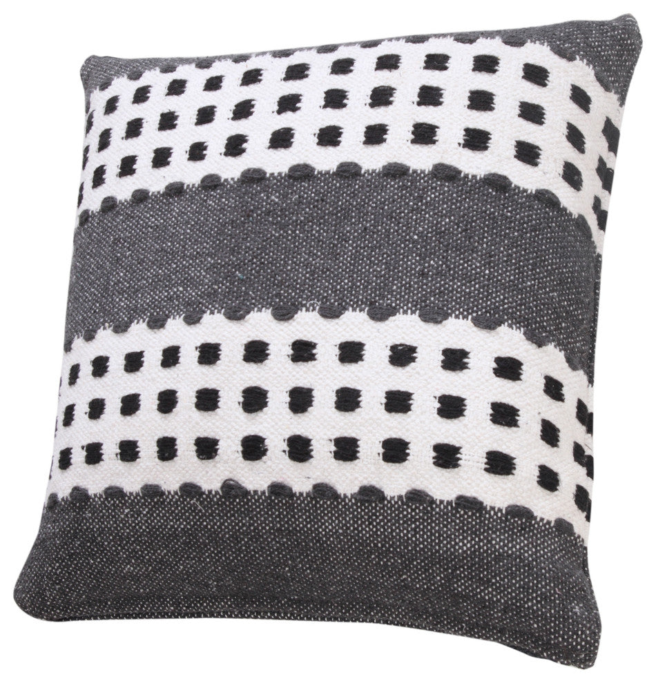 Ox Bay Handwoven Gray/Black Stripe Organic Cotton Pillow Cover, 20"x20"