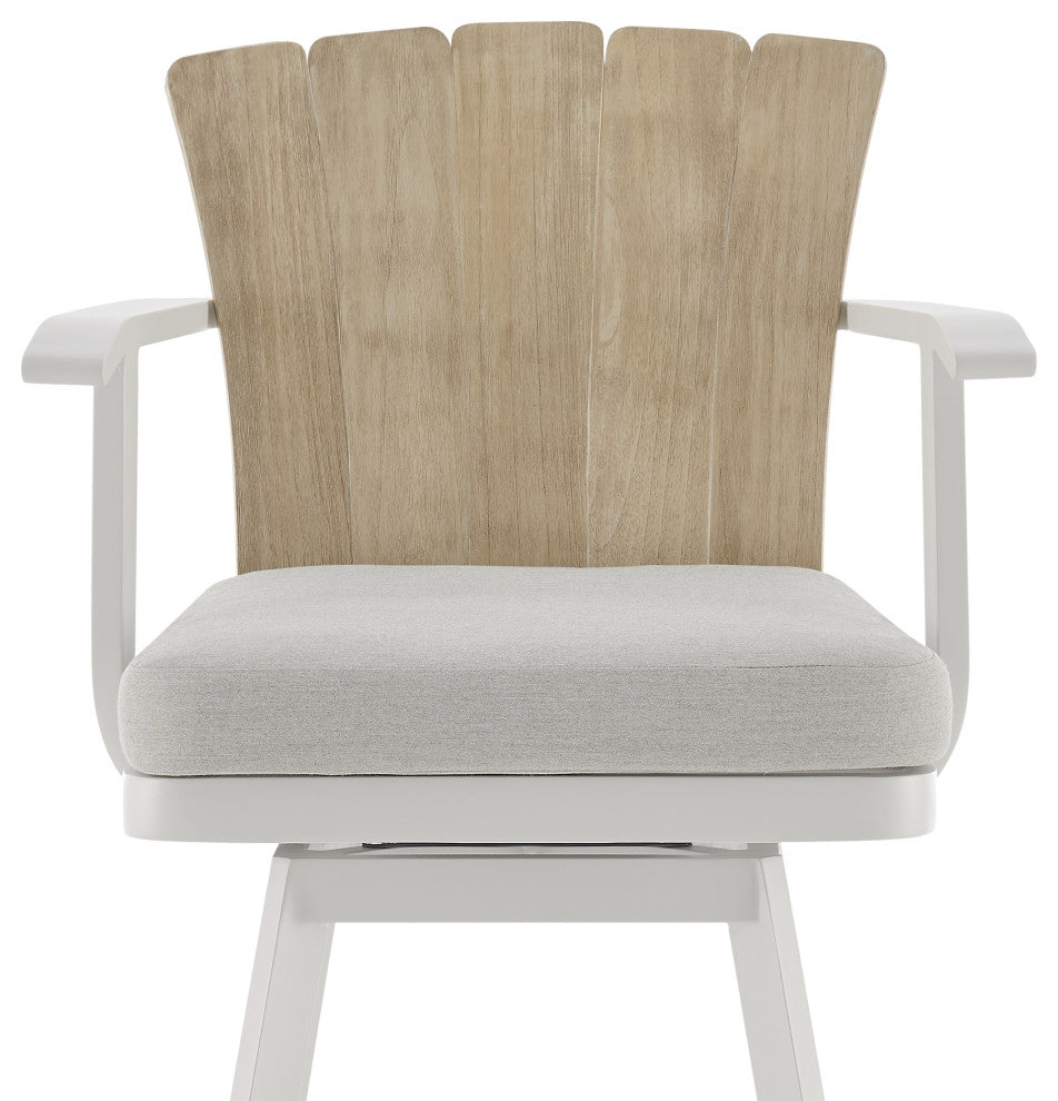 Hazel Outdoor Patio Swivel Counter Stool Aluminum Teak Wood/Argent Gray Cushions