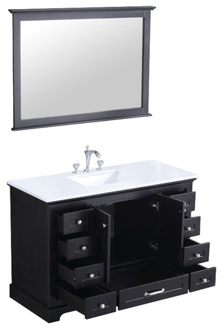 Dukes 48" Espresso Single Square Sink Vanity with Quartz Top, With Mirror