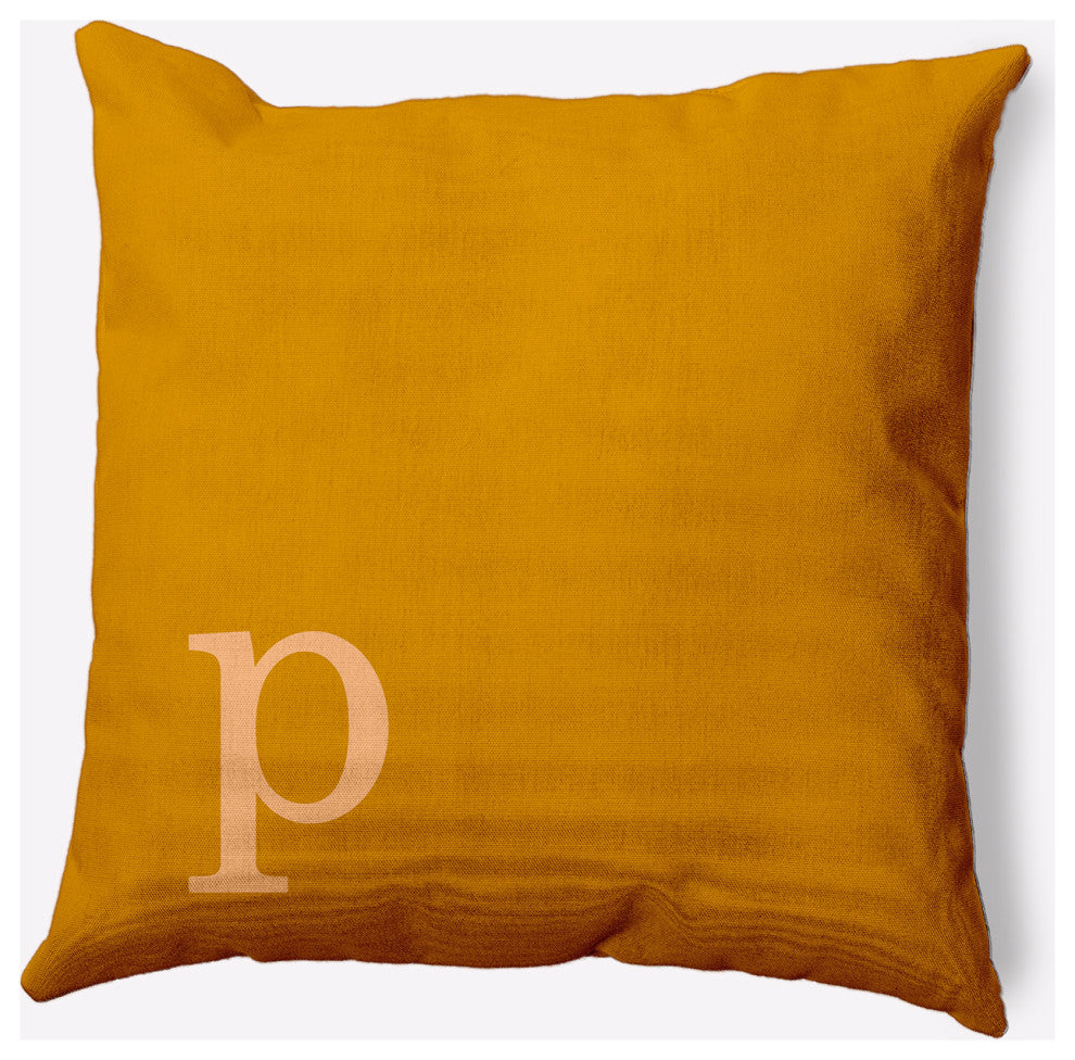 18" x 18" Modern Monogram Indoor/Outdoor Polyester Throw Pillow, Autumn Gold
