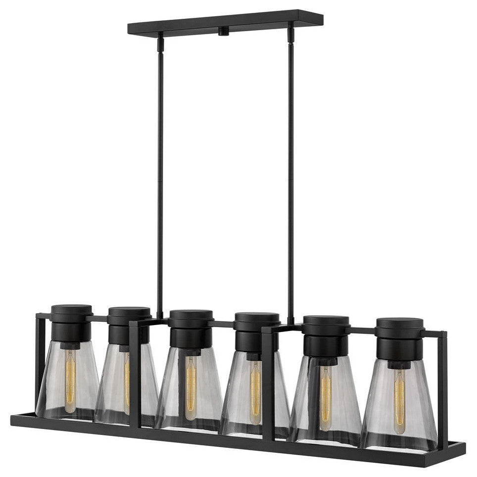 Hinkley Refinery Six Light Linear, Black With Smoked Glass