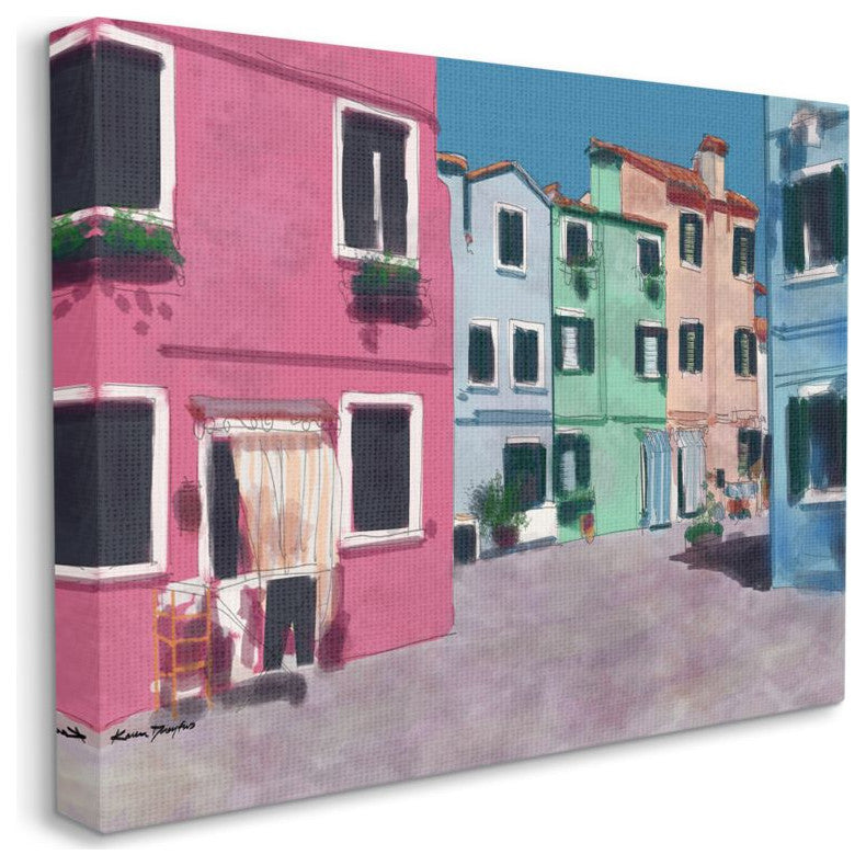 Colorful Town Landscape Painting, 16"x20"