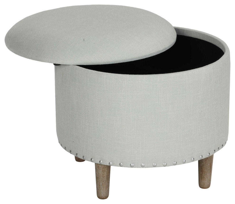 Cortesi Home Hosta 19" Round Storage Ottoman in Beige Linen