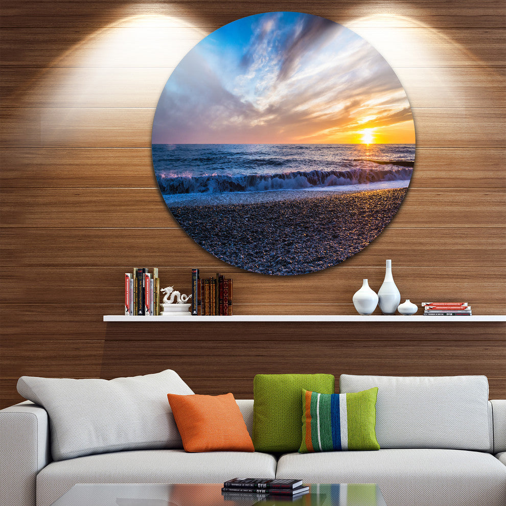 Cloudy Sky With Bright Full Yellow Sun, Beach Round Wall Art, 11"