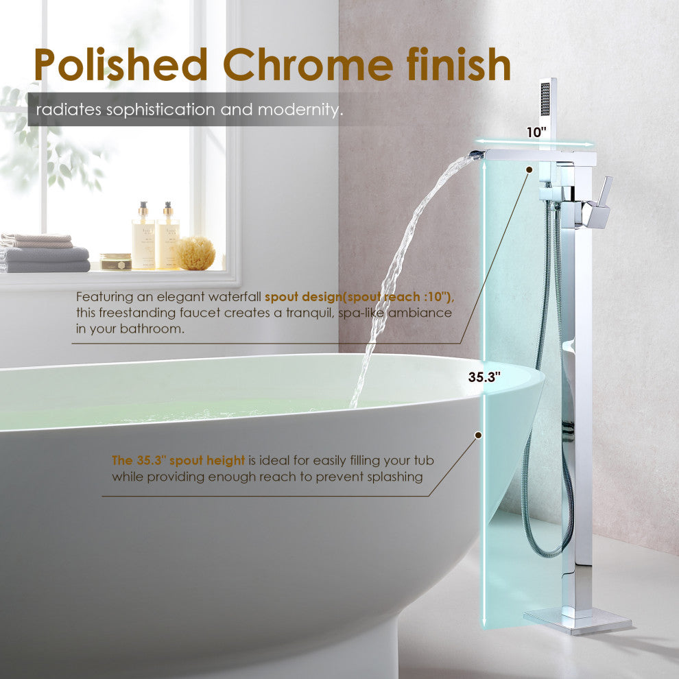 Camino Single Lever Handle Freestanding Floor Mounted Tub Filler, Polished Chome