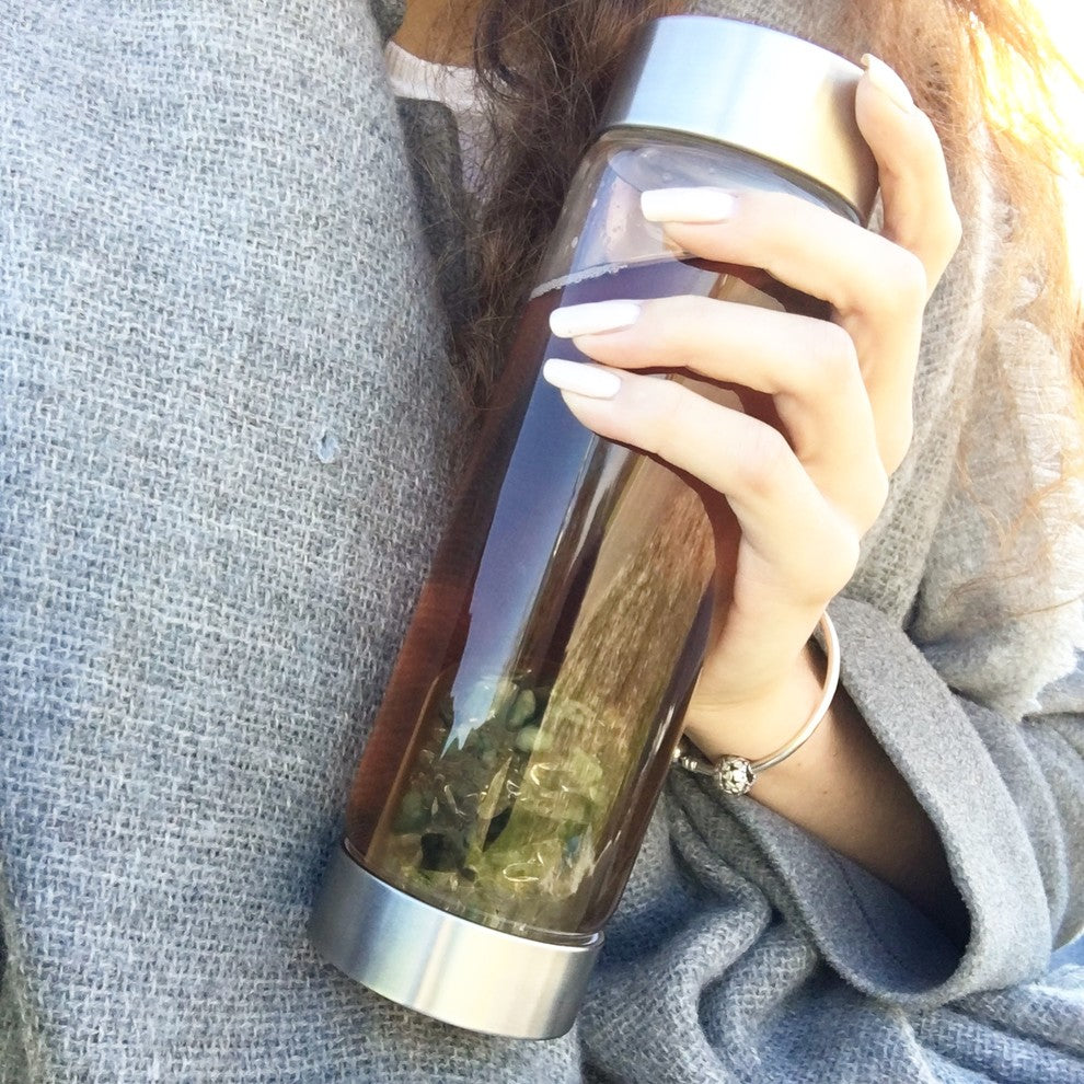 Water Bottle, VitaJuwel ViA Gemwater Bottle, Purple Loop Caps, 5 Elements