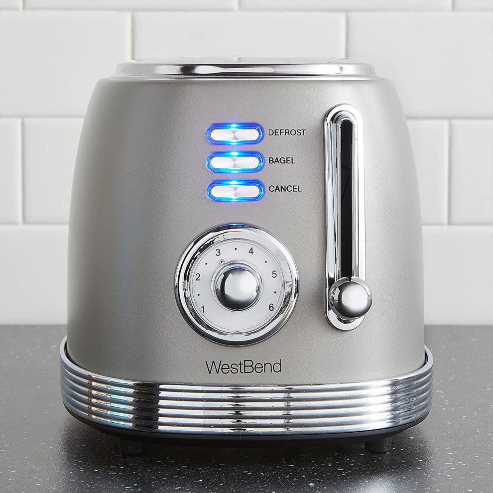 West Bend Toaster 2 Slice Retro-Styled Stainless Steel with 4 Functions and 6 S