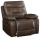 Benzara BM250552 Leatherette Power Recliner With Nailhead Trim Accent, Brown