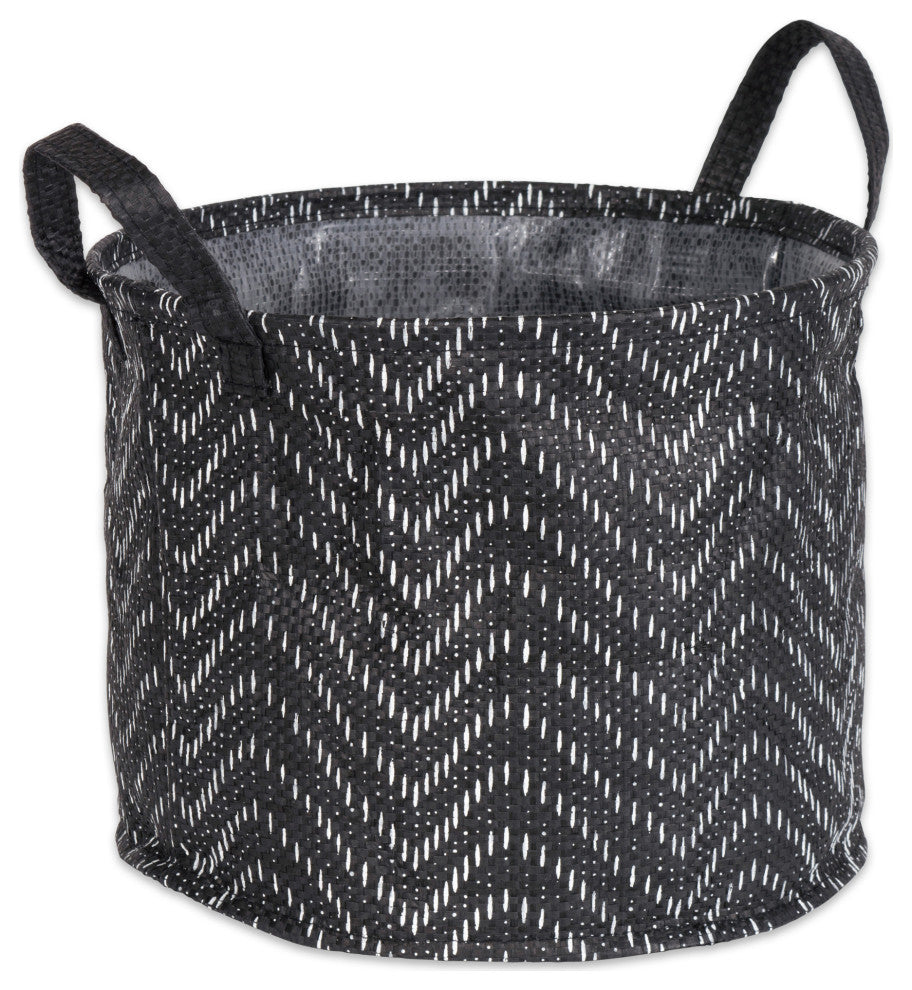 Woven Paper Laundry Bin Tribal Chevron Black/White Round Small, Set of 2