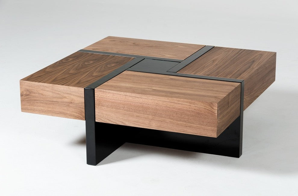 Makai Modern Walnut and Black Square Coffee Table