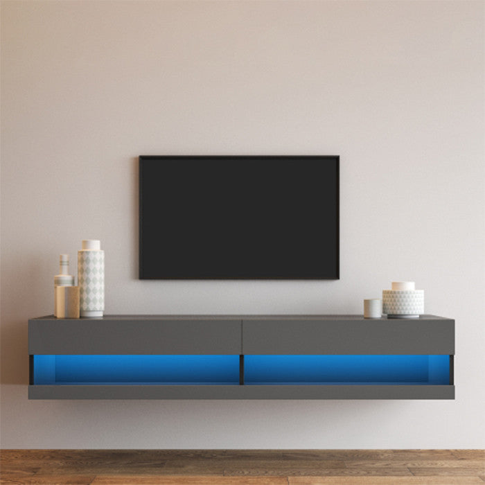 Modern Black Grey MDF benches Wall Mounted Floating TV stand with 20 Color LEDs