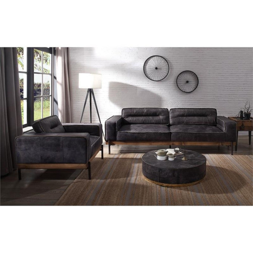 ACME Silchester Top Grain Leather  Sofa with Track Arm in Antique Ebony
