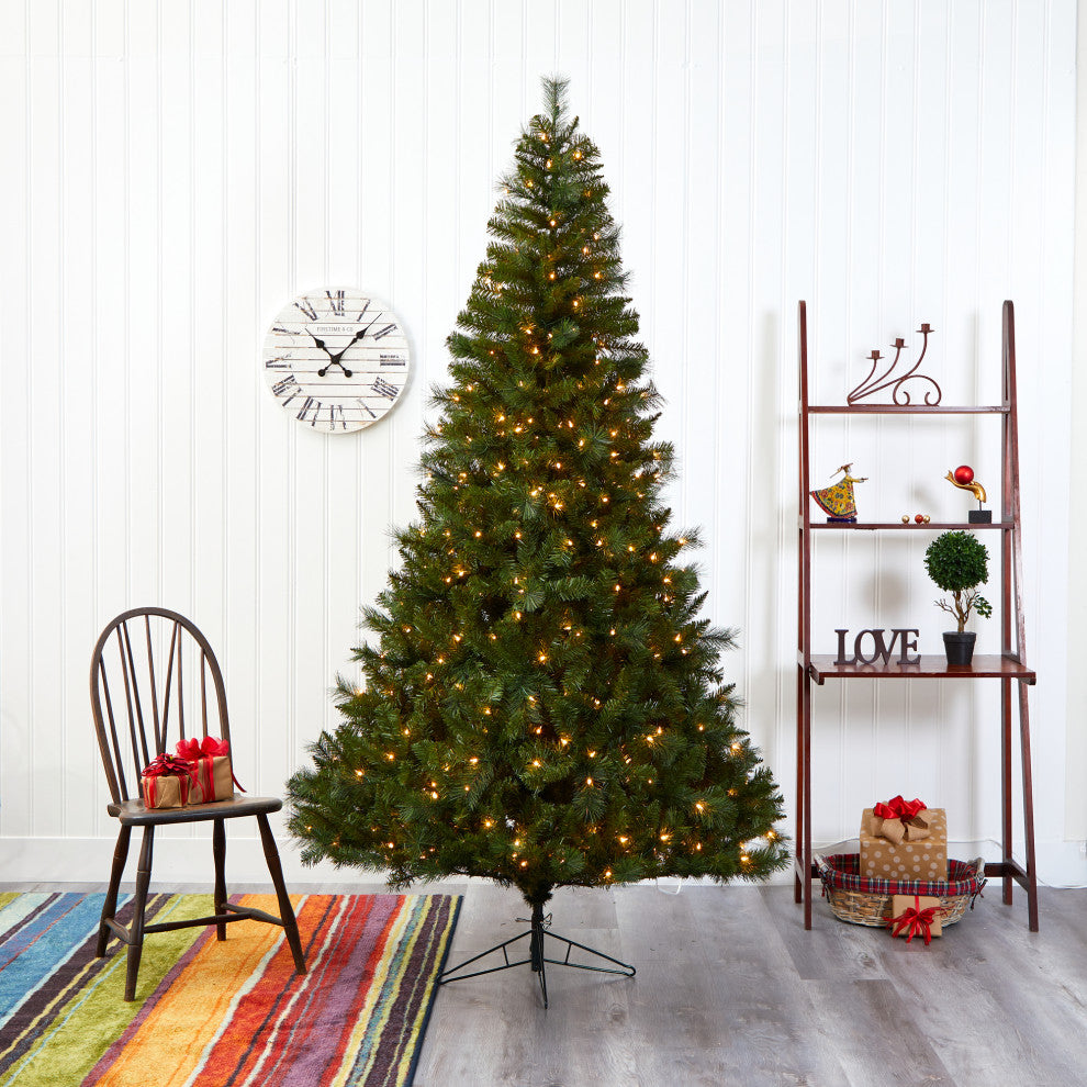 7.5' Mount Hood Spruce Faux Xmas Tree W/450 White Lights & Bendable Branches