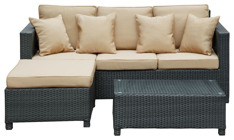 Modern Contemporary Outdoor Patio Rattan and Wicker 3-Piece SetSofa Set Tan