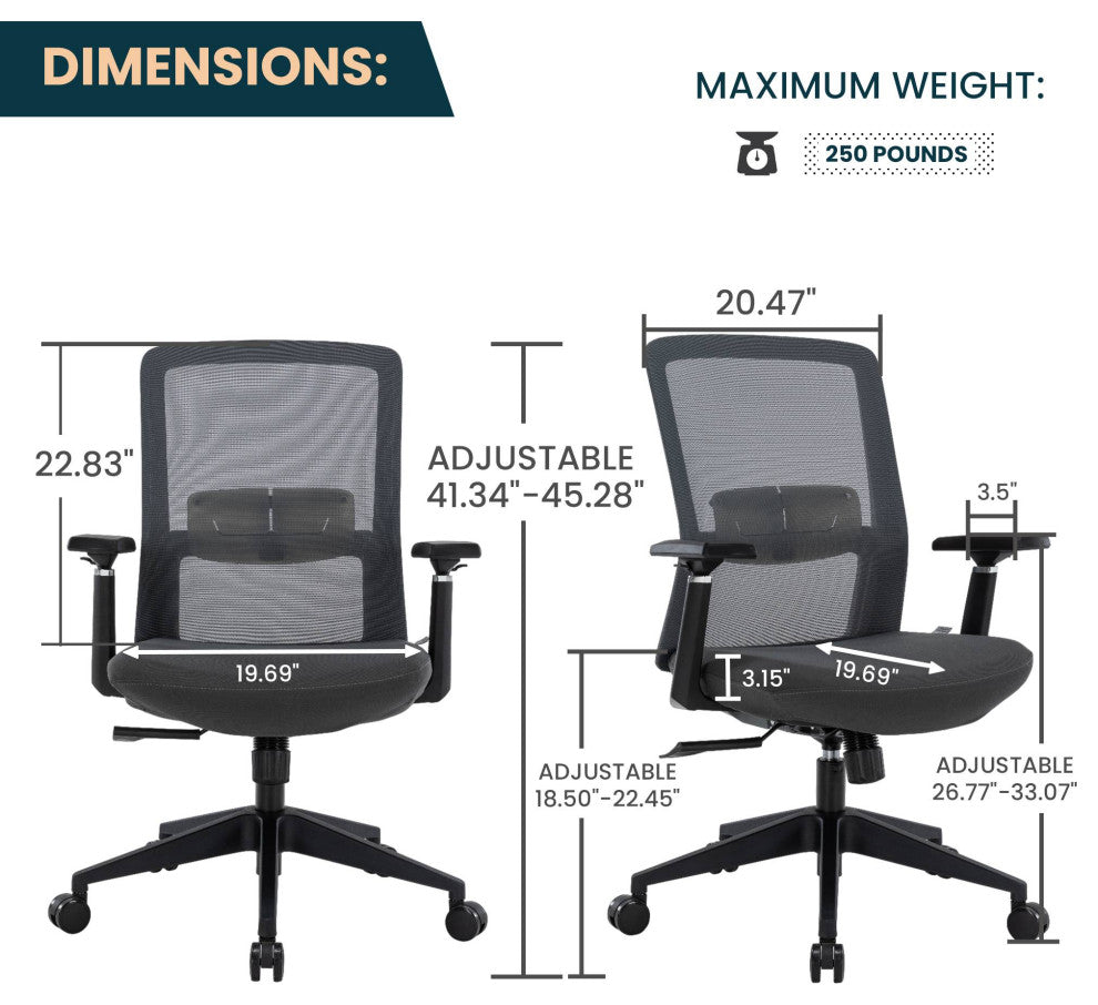 LeisureMod Ingram Modern Mesh Office Task Chair With Adjustable Armrests, Grey/Grey