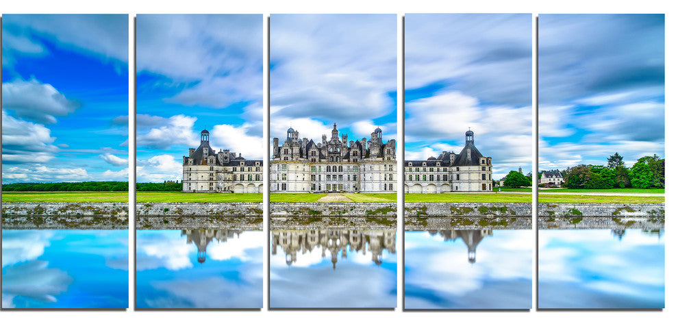 "Chateau De Chambord Castle in Blue" Landscape Wall Art Print, 5 Panels, 60"x28"