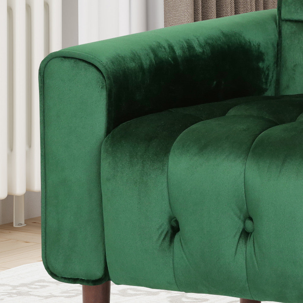 GDF Studio Betsy Modern Button-Tufted Waffle Stitching Velvet Armchair, Emerald