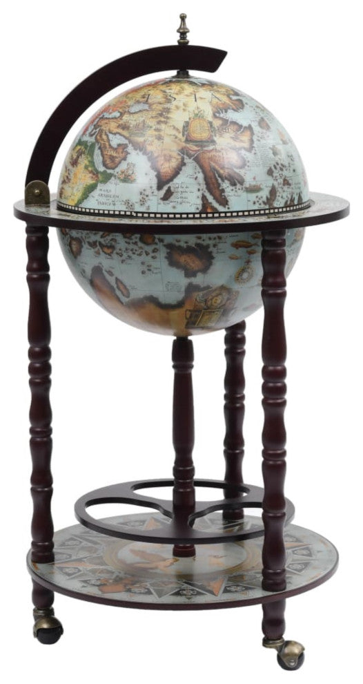 Vidaxl Globe Bar Wine Stand Eucalyptus Wood Blue