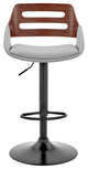 Karter Adjustable Faux Leather/Wood Barstool, Gray and Walnut With Black Base