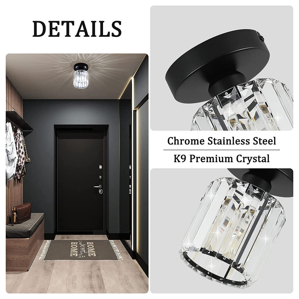 2 Pack Crystal Ceiling Light Black Semi Flush Mount Ceiling Lamp