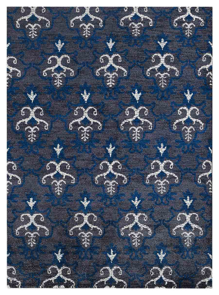 Hand Knotted Silk Area Rug Contemporary Gray White