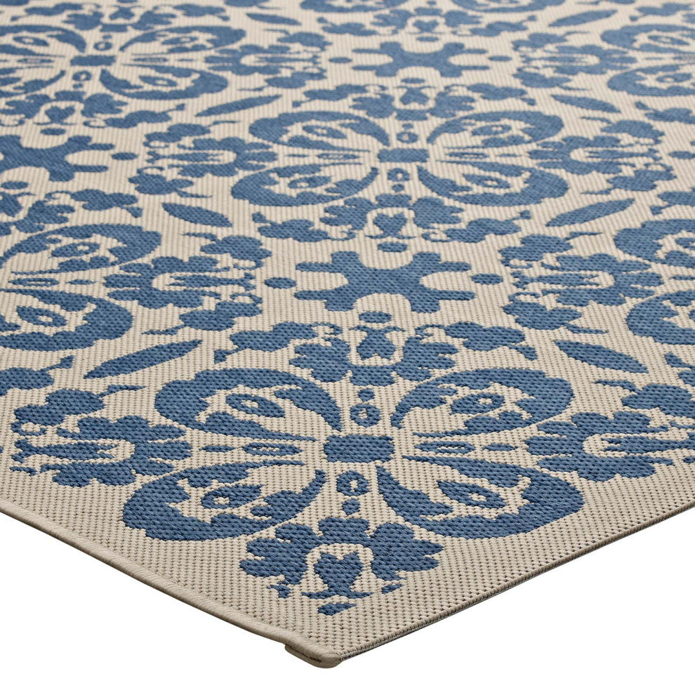 Vintage Area Rug Floor Carpet, Indoor Outdoor, Rectangular, 4x6, Blue Beige