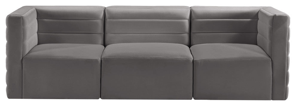 Quincy Velvet Upholstered 3-Piece Modular Sofa, Grey