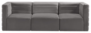 Quincy Velvet Upholstered 3-Piece Modular Sofa, Grey